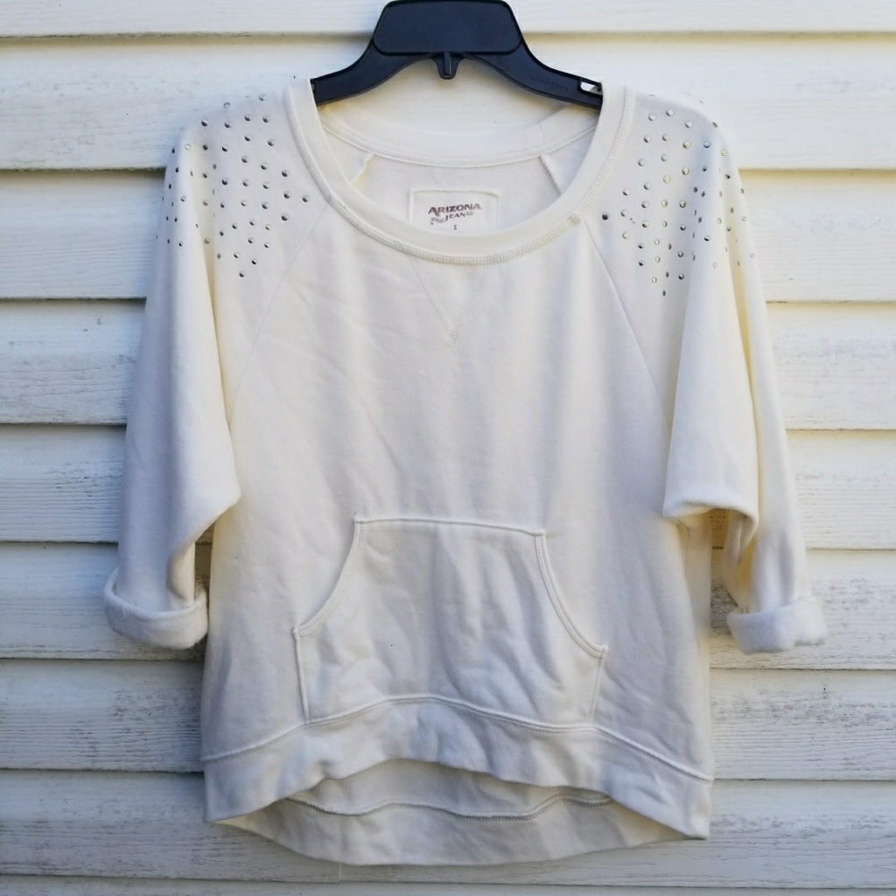 Rolled sleeve studded sweater